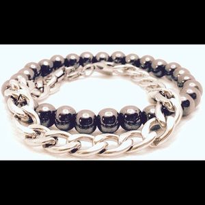 Curb Chain and Hematite Stretch Beaded Bracelets.